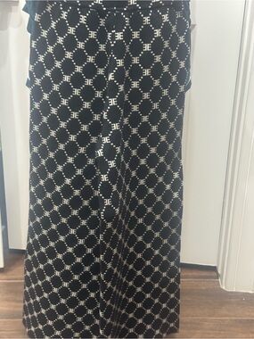 Wide Leg Patterned Palazzo Pants - Black/Cream